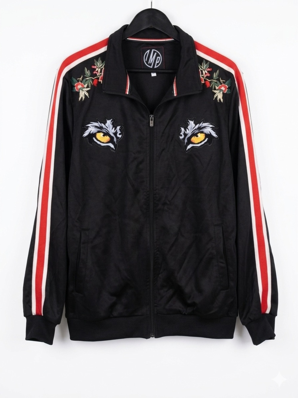 IMP Japan/ Black Embroidered Eye Track Jacket with Red Stripes